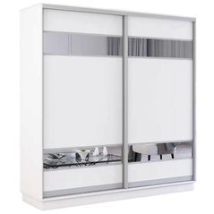 Шкаф Mobildor-Lux Fox uși glisante din PAL cu elemente din oglindă (190x60x230H cm) Alb
