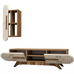 Comodă TV Trendy Defne, Nuc, Smantana 145x37x35cm