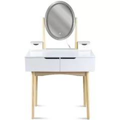 Стол Jumi CM-920439 Туалетный столик с банкеткой и овальным зеркалом со светодиодной подсветкой (140x80x40 см), белый/бежевый