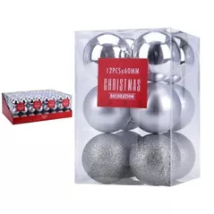 Новогодний декор Promstore 39959 Набор шаров 12x60mm, серебр в коробке, 3 дизайна