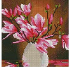 Картина по номерам Strateg CA-0046 Алмазная мозайка Магнолия в вазе 30x30