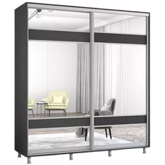 Dulap Mobildor-Lux Aron-S uși glisante din PAL cu oglindă zebra (190x60x220H cm) Anthracite