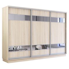 Шкаф Mobildor-Lux Fox uși glisante din PAL cu elemente din oglindă (330x60x220H cm) Sonoma