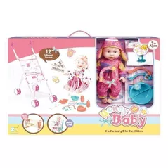 Кукла Promstore 43870 Honey Baby Пупс стул кроватка коляска (камни) 61x41x10cm