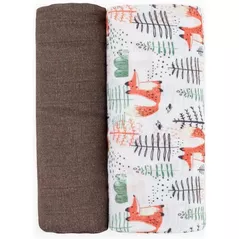 Аксессуар для пеленания Petite&Mars 417366 Set 2 pelinci de muselina din bambus Misty Forest Fox, 120x120cm