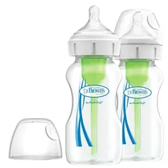 Cană cu pai Dr. Brown's 072239318195 Set 2 biberoane cu gat larg Options+, 270ml