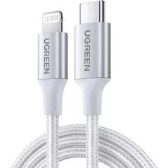 Cablu telefon mobil Ugreen 70523 Cable Type-C to Lightning MFI, 3A, 1M, Shell Braided, US304, Silver