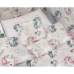 Lenjerie de pat pentru copii PernaMea Set lenjerie Baby Unicorn roz 8 piese (PM.100507)