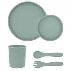 Seturi pentru hrănire bebelușilor Kikka Boo 31302050001 Set de alimentatie din silicon Platinum Sage, 5 piese