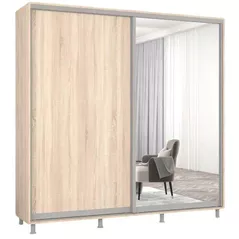 Dulap Mobildor-Lux Aron-S uși glisante din oglindă și PAL (200x60x240H cm) Sonoma