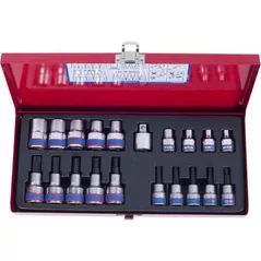 Set de tubulare, bite, duze King Tony 7120PR Set de biți TORX T10-T55 și E6-E20, 1/2" și 3/8", 20 buc.