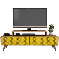 Comodă TV Trendy Oras, Nuc, Galben 140x48x41cm