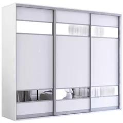 Dulap Mobildor-Lux Fox uși glisante din PAL cu elemente din oglindă (260x60x210H cm) Alb