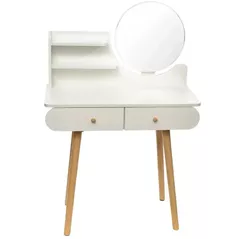Туалетный столик Jumi CM-891920 Scandi cu oglindă rotundă (40cm), dimensiuni 120×80×40cm, Alb/Oak Artisan