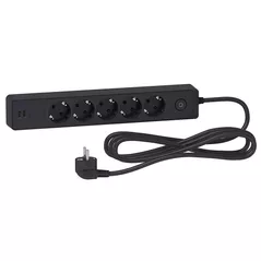 Удлинитель электрический Schneider ST945U3B Prelungitor 5 locuri+2 usb+intr. 16a 3m antracit