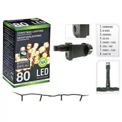 Ghirlandă Promstore 34338 Огни новогодние Нить 80LED тепл-бел, 8m зел кабель, 8реж