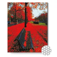 Tablou pe numere Art Gallery GA79722 Mozaic cu diamante 40x50cm Frunze rosii pe banca