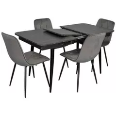 Комплект стол и стулья Evelin di Costacurta cтол DT-431-3R B + 4 стула YTC-080B Bluvel-14 (Dark grey)