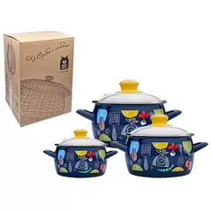 Набор посуды Metalac 57036 Set cratite emailat Appetit 3buc + capac din sticla 3 buc