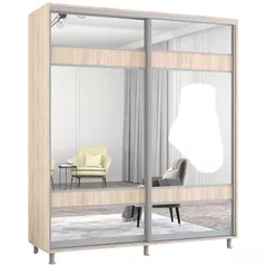 Dulap Mobildor-Lux Aron cu uși glisante cu oglindă zebra (210x60x200H cm) Sonoma