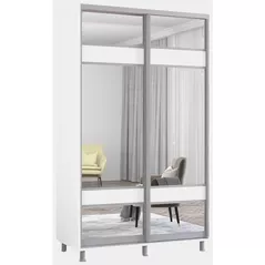 Dulap Mobildor-Lux Aron-P 1.0m-1.8m uși glisante din PAL cu oglindă zebra (160x60x240H cm) Alb Brilliant