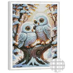 Картина по номерам Art Gallery QB206515 Mozaic cu diamante patrate 40x50cm Cuplu de bufnite in padurea de iarna