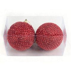 Decor de Crăciun și Anul Nou Promstore 35310 Set globuri pentru brad cu margele 2X100mm rosu