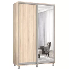 Шкаф Mobildor-Lux Арон с раздвижными дверцами из зеркала и ДСП (160x60x240H см) Sonoma