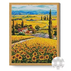 Tablou pe numere Art Gallery QB200727 Mozaic cu diamante patrate 40x50cm Drum printr-un camp de floarea-soarelui