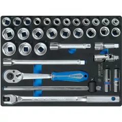 Set de unelte de mână King Tony 9-4333MRV04 Set de chei tubulare cu 6 capete de 1/2" cu accesorii, 33 buc. (SPUMA)