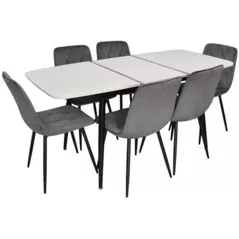 Комплект стол и стулья Evelin di Costacurta cтол DT-532R B + 6 стульев YTC-080B Bluvel-14 (Dark grey)