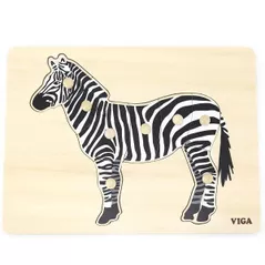 Puzzle Viga 44603 Puzzle din lemn Montessori cu buton Zebra