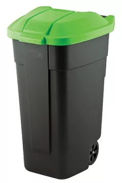 Coș de gunoi Keter 56136 Cos pentru deseuri cu maner si roti O/W 110l, 88x52x58cm, negru/verde