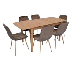 Комплект стол и стулья Evelin di Costacurta стол HV-27V Light Brown + 6 стульев YTC-080Wo Bluvel-38