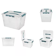 Cutie depozitare Бытпласт 57625 Grand Box 20L, 39X29X24.5cm, cu capac, albastru deschis