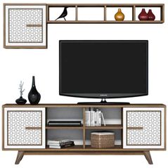 Set mobilă living Trendy Ayla, Nuc, Alb 160x56x35cm