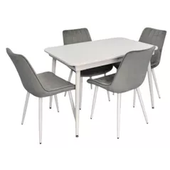 Комплект стол и стулья Evelin di Costacurta стол DT-531R Wh + 4 стула YTC-055Wh blu-13 (Light grey)