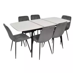 Комплект стол и стулья Evelin di Costacurta стол DT-532R B + 6 стульев YTC-080B Blu-14 (Dark grey)