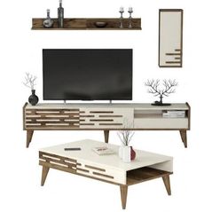Стенка Trendy Valensiya Орех, Кремовый (комплект мебели для гостиной) (GTR001274)