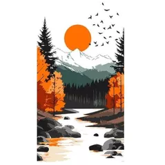 Tablou pe numere Ideyka (KHO6415) Yellow moon in the middle of the autumn forest, 40х80