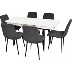 Комплект стол и стулья Evelin di Costacurta cтол DT-432-1R B + 6 стульев YTC-078B Bluvel-14 (Dark grey)