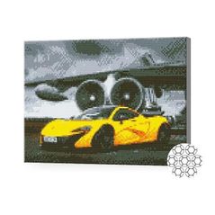 Картина по номерам Art Gallery GB83158 Mozaic cu diamante 30x40cm Masina sport galbena langa avion