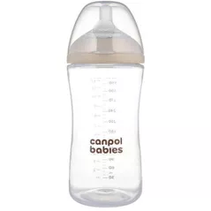 Cană cu pai Canpol 35/402 Sticlă cu formă naturală și tetină cu două zone, 330 ml