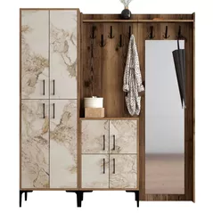 Mobilă pentru antreu Trendy Berlin ABC, Nuc, Marmura Alba, 180x200x35cm (GTR001374)