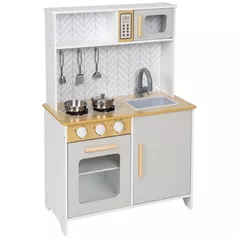 Bucătărie și veselă de jucărie Richi (63307) Bucatarie din lemn pentru fetite, cu sunete si lumini
