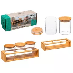 Container alimentare 5five 50257 Набор банок с крышкой 3шт 40ml+ подставка 28cm, бамбук