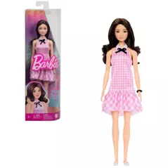 Кукла Barbie HRH21 Модница в розовом клетчатом платье с милыми оборками и воротником-бантом