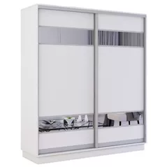 Dulap Mobildor-Lux Fox uși glisante din PAL cu elemente din oglindă (180x60x220H cm) Alb