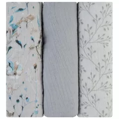 Accesoriu pentru înfășat Kikka Boo 31103010111 Pelinci de muselina Dreamy Fields Grey, 75x75cm, 3buc