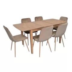Комплект стол и стулья Evelin di Costacurta стол HV-27V Light Brown + 6 стульев YTC-080Wo Bluvel-40